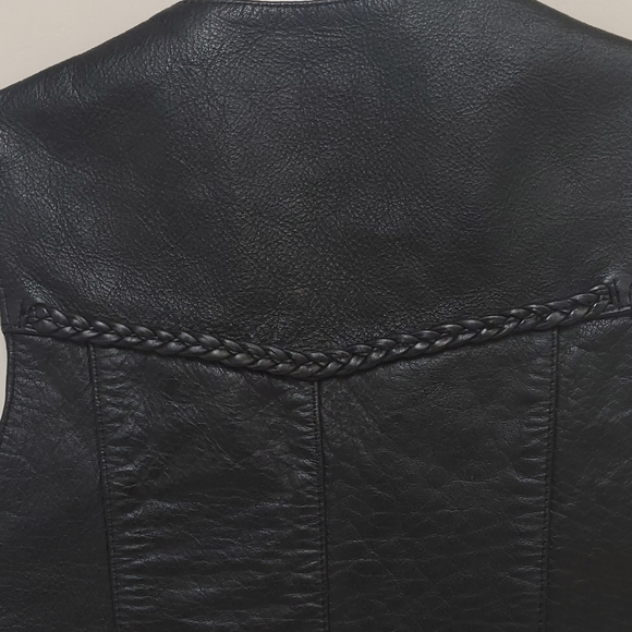 Jamin Leather men's black leather vest Size 40 lace up sides 4 pockets snaps - Picture 7 of 16
